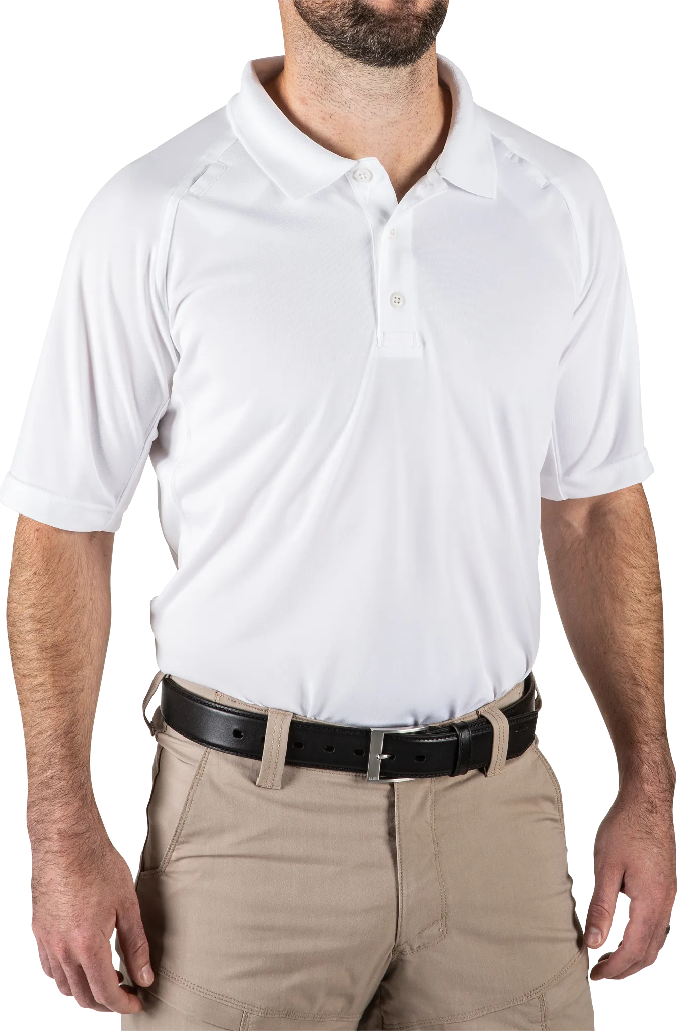 Tactical Polo Shirt, 100% Polyester, Button, 2 Pocket(s), White, S