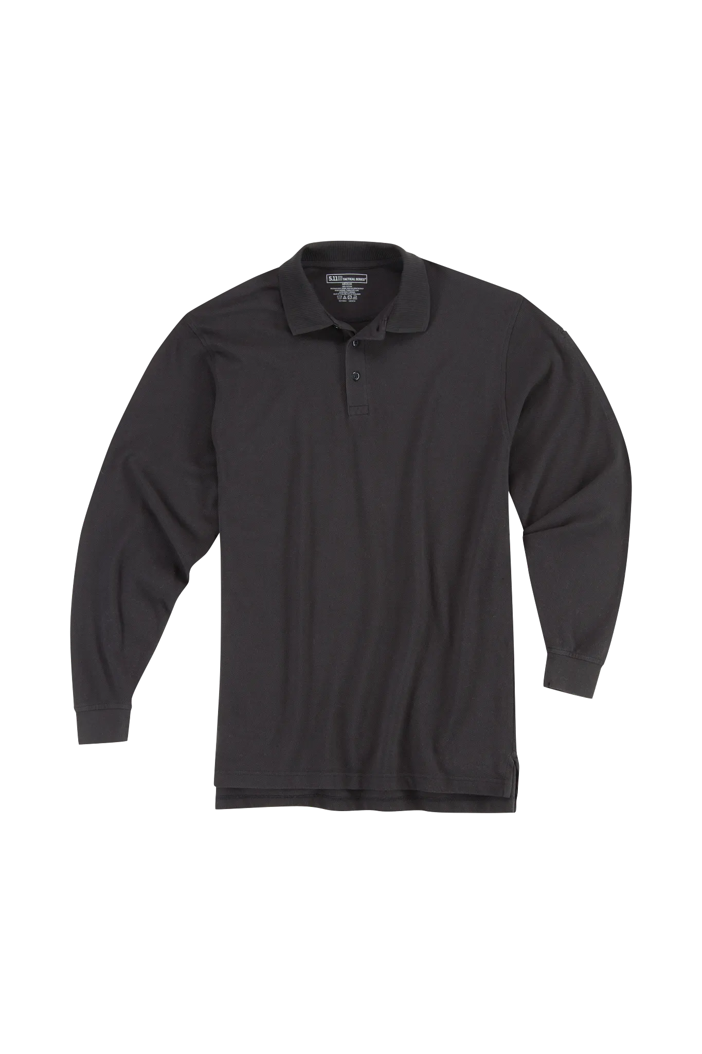 Tactical Polo Shirt, 100% Cotton, Button, Black, XL