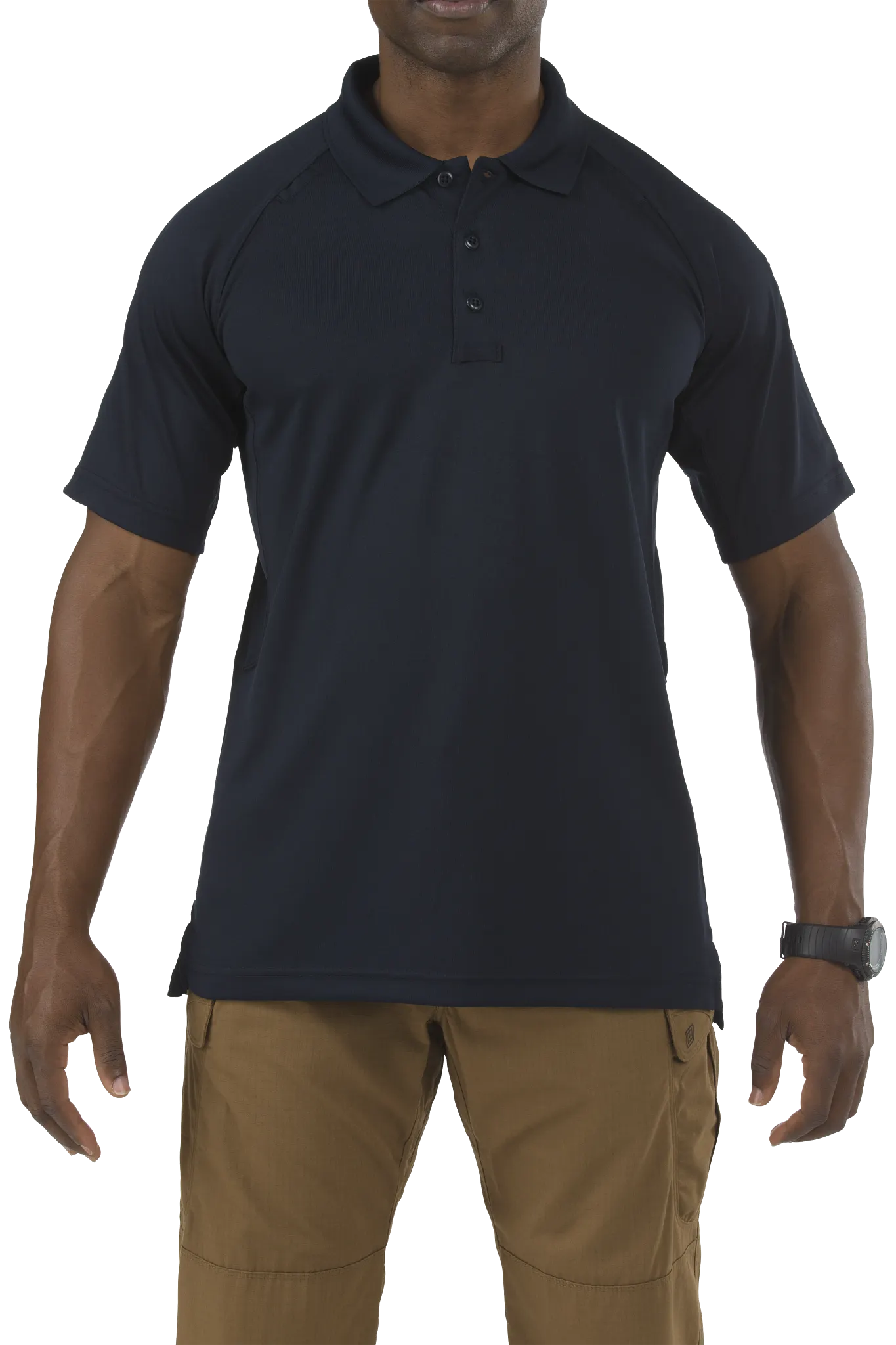 Tactical Polo Shirt, 100% Polyester, Button, 2 Pocket(s), Navy, M