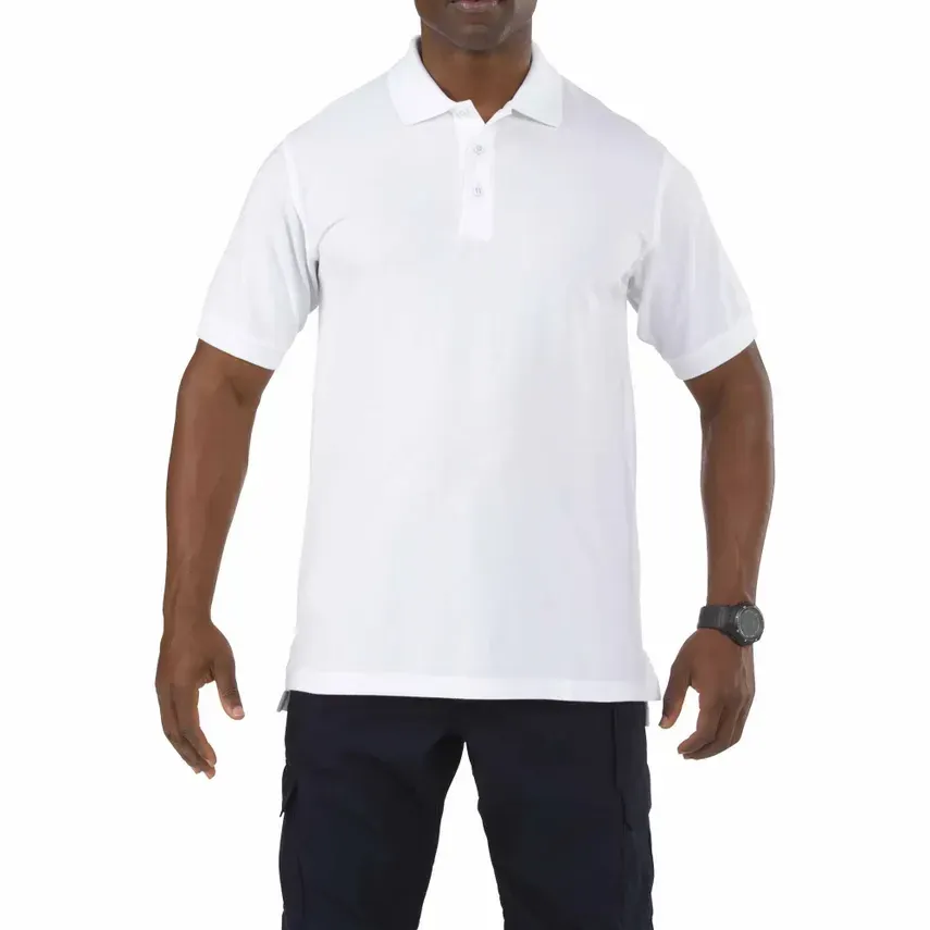 Tactical Polo Shirt, 100% Cotton, Button, White, S