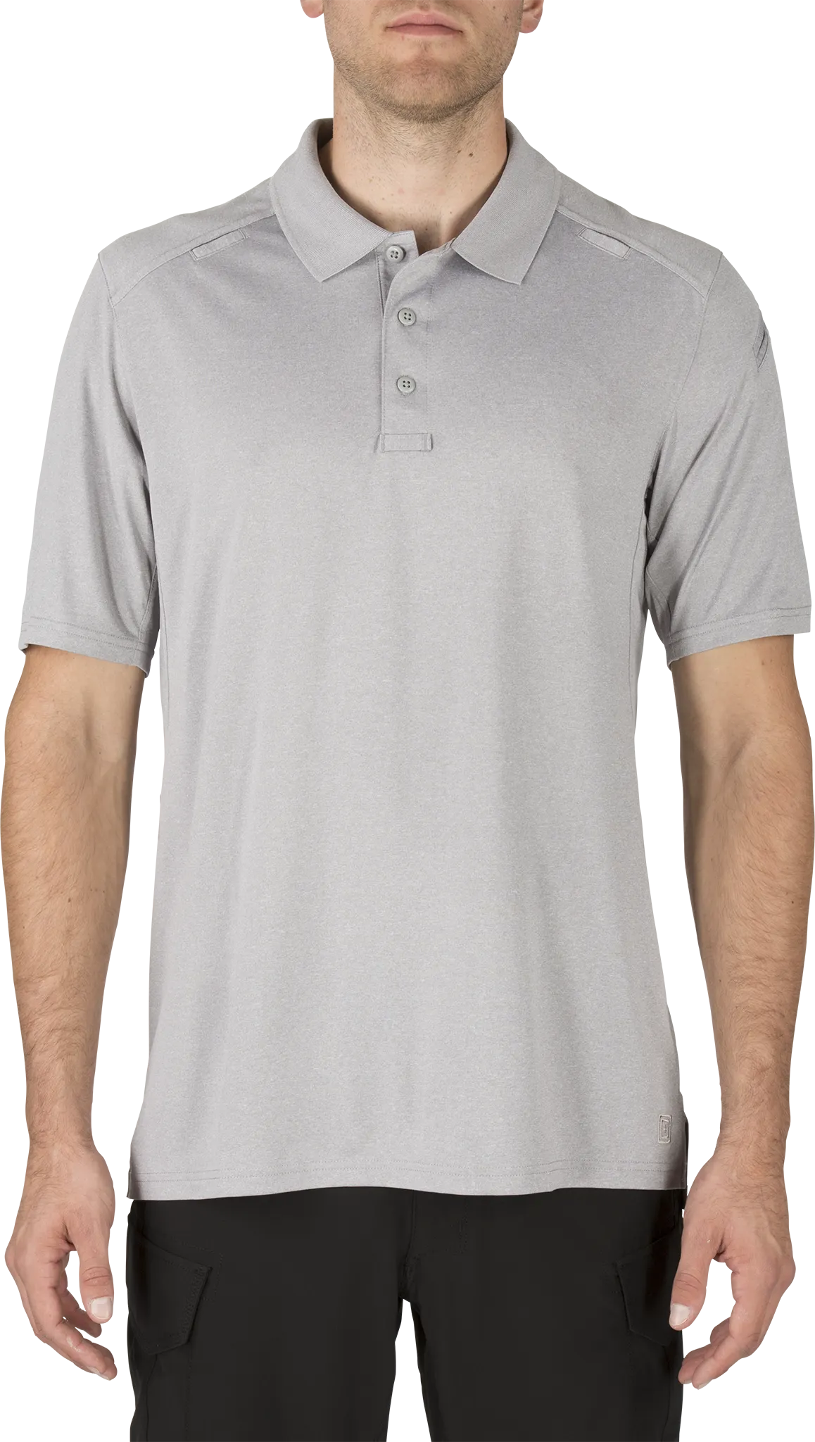 Men's Tactical Polo Shirt, 100% Polyester, Button Front, 0 Pocket(s), Heather Gray, M