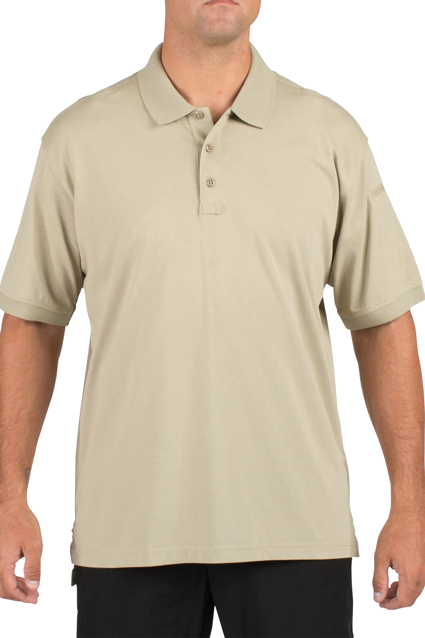 Tactical Polo Shirt, 100% Cotton, Button, Tan, L