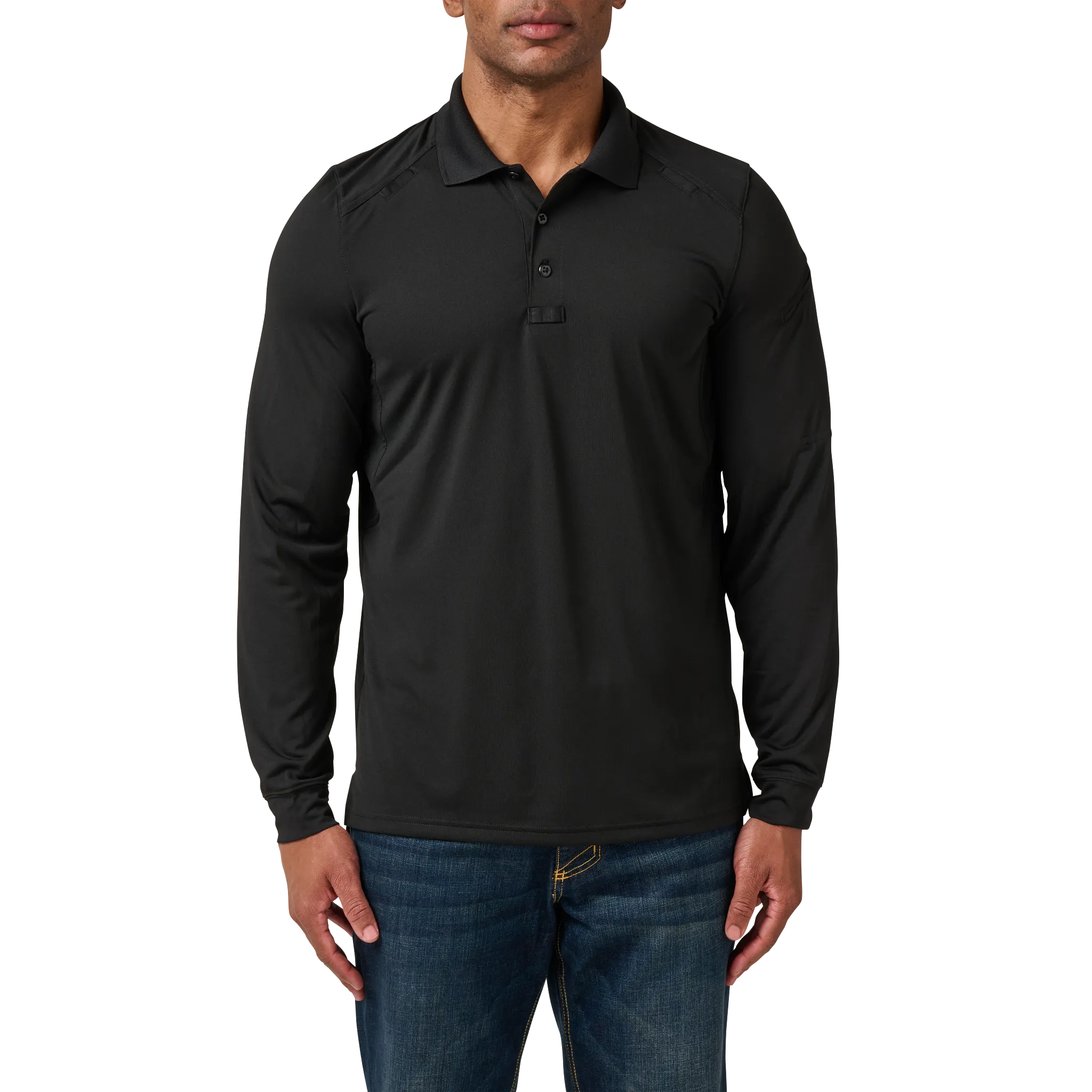 5-42022019LR Helios Long Sleeve Polo Shirt for Mens, Black - Large - Regular