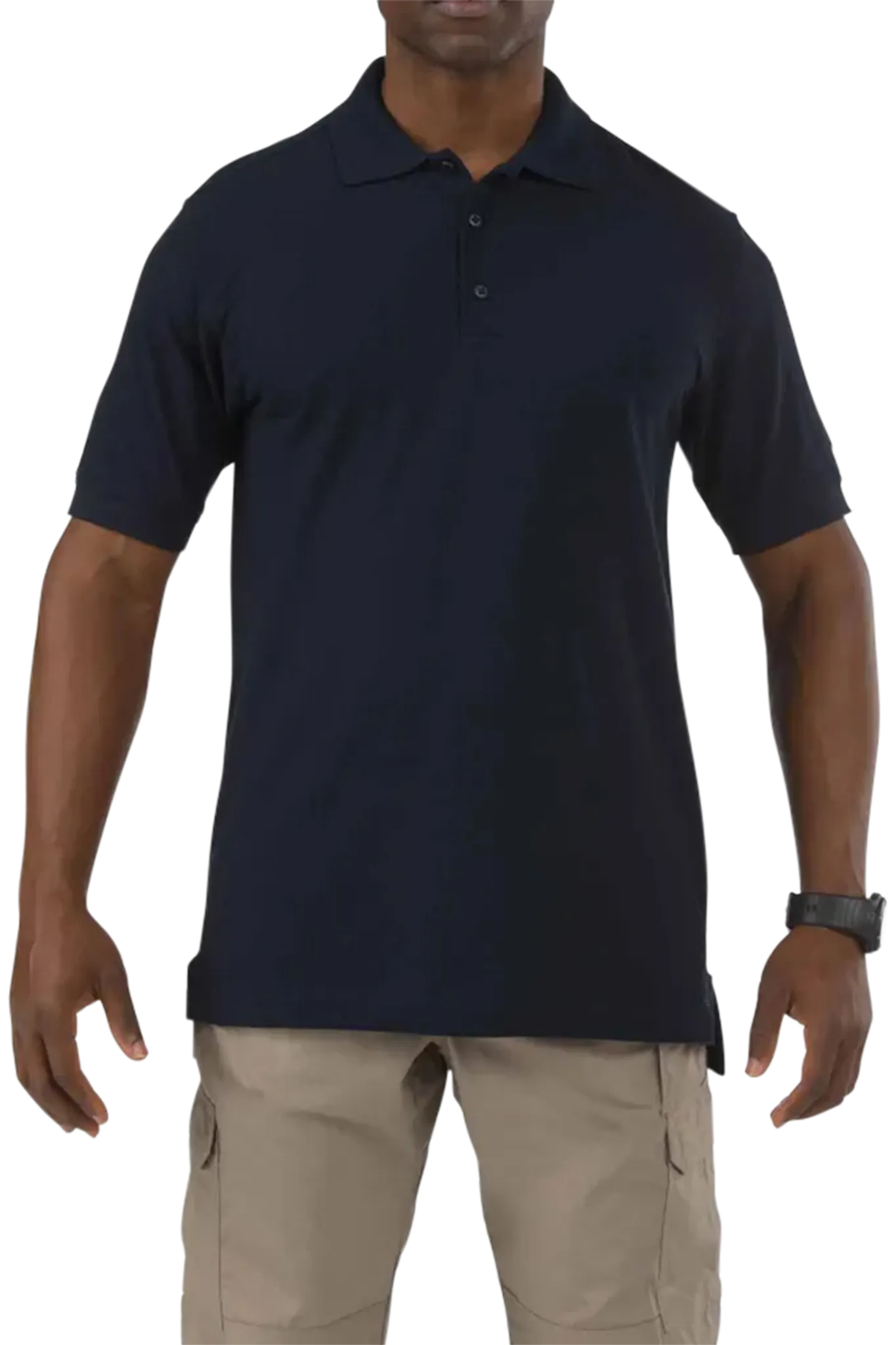 Tactical Polo Shirt, 40% Polyester, 60% Cotton, Button, 2 Pocket(s), Navy, L
