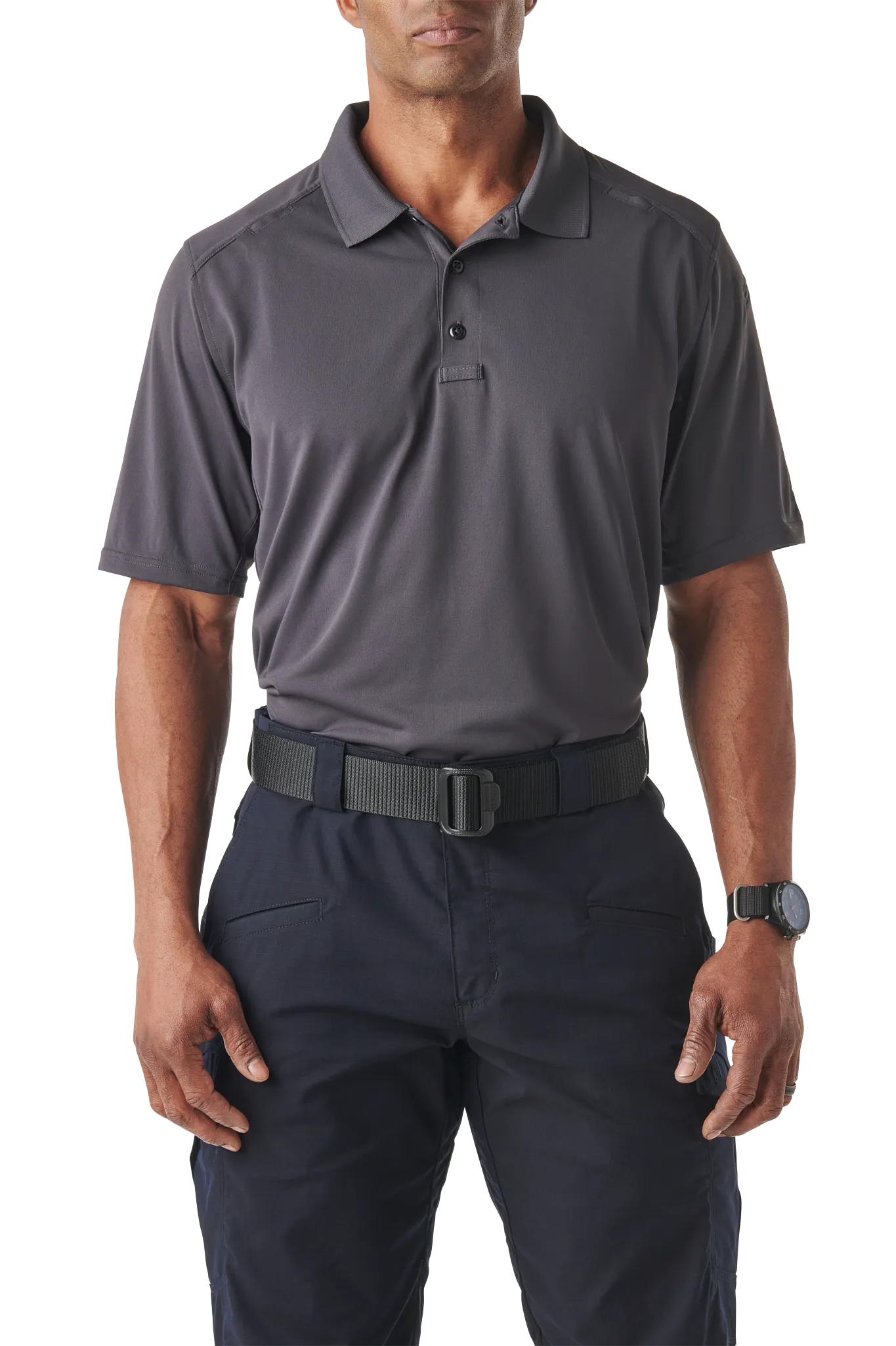 Men's Tactical Polo Shirt, 100% Polyester, Button Front, 0 Pocket(s), Storm Gray, 2XL