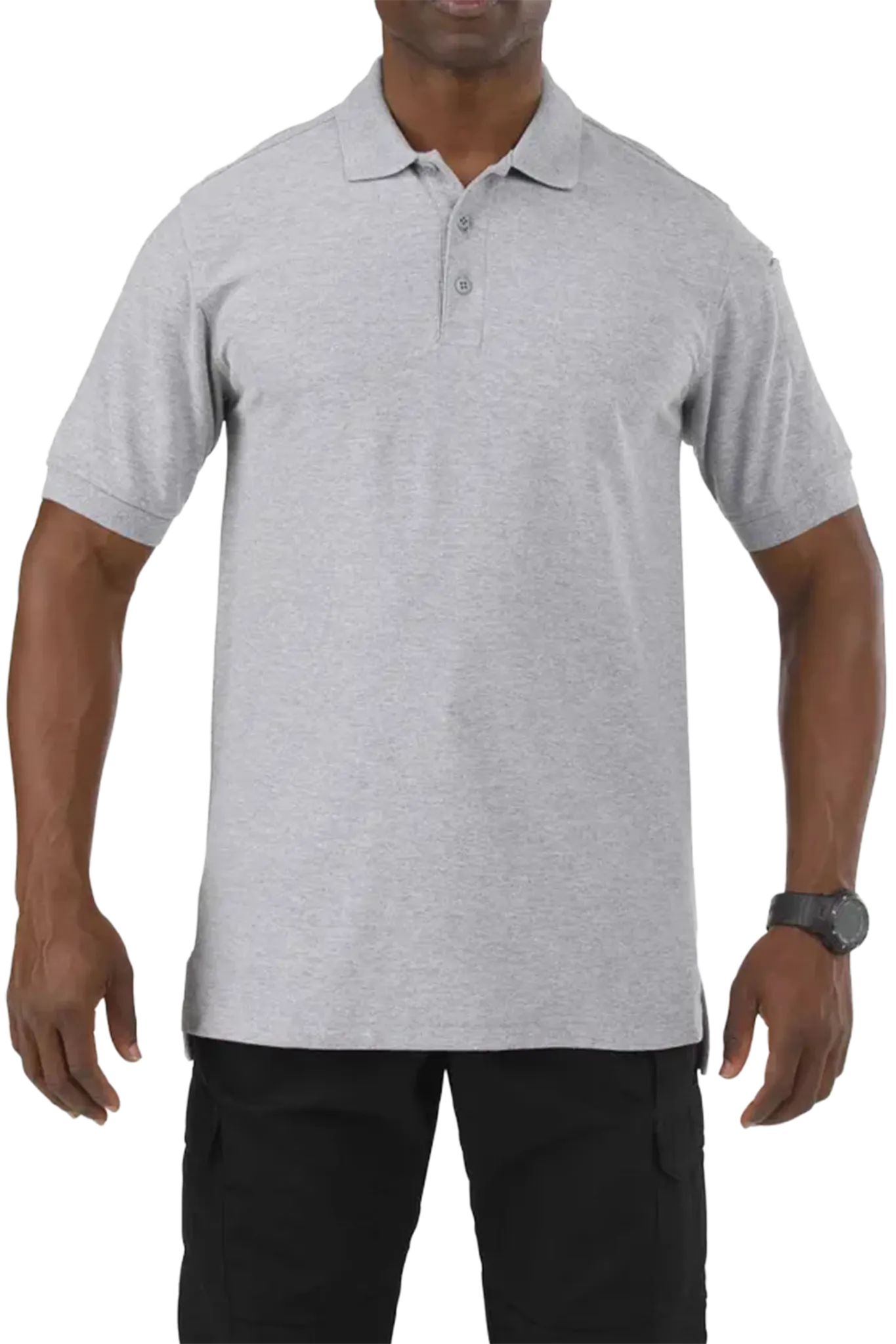 Tactical Polo Shirt, 40% Polyester, 60% Cotton, Button, 2 Pocket(s), Gray, L
