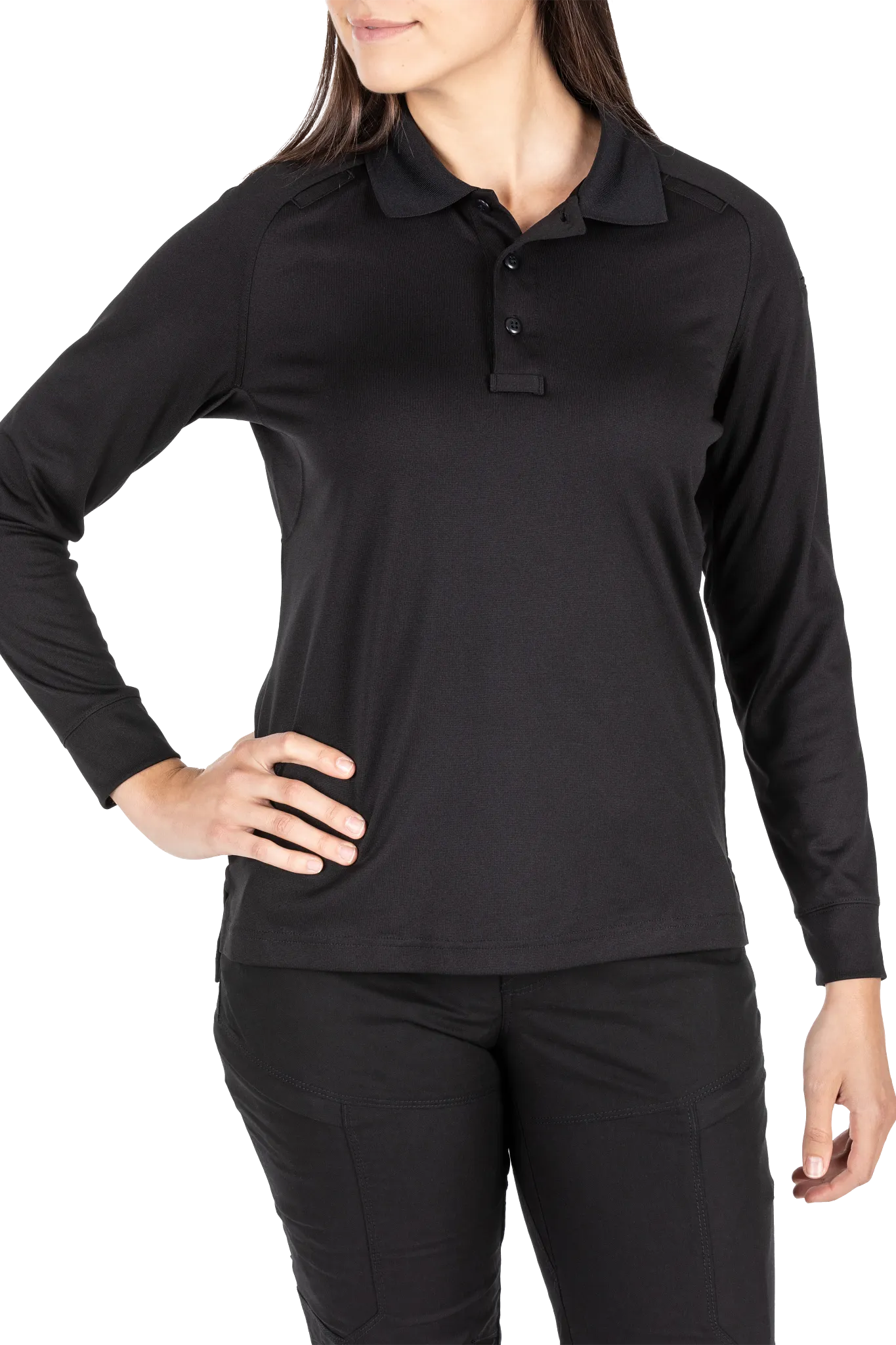 5-62408019S Performance Long Sleeve Polo for Womens, Black