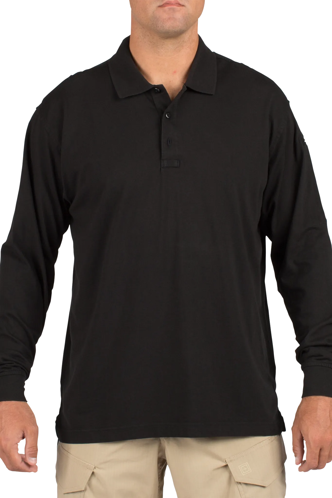 Tactical Polo Shirt, 100% Cotton, Button, Black, M