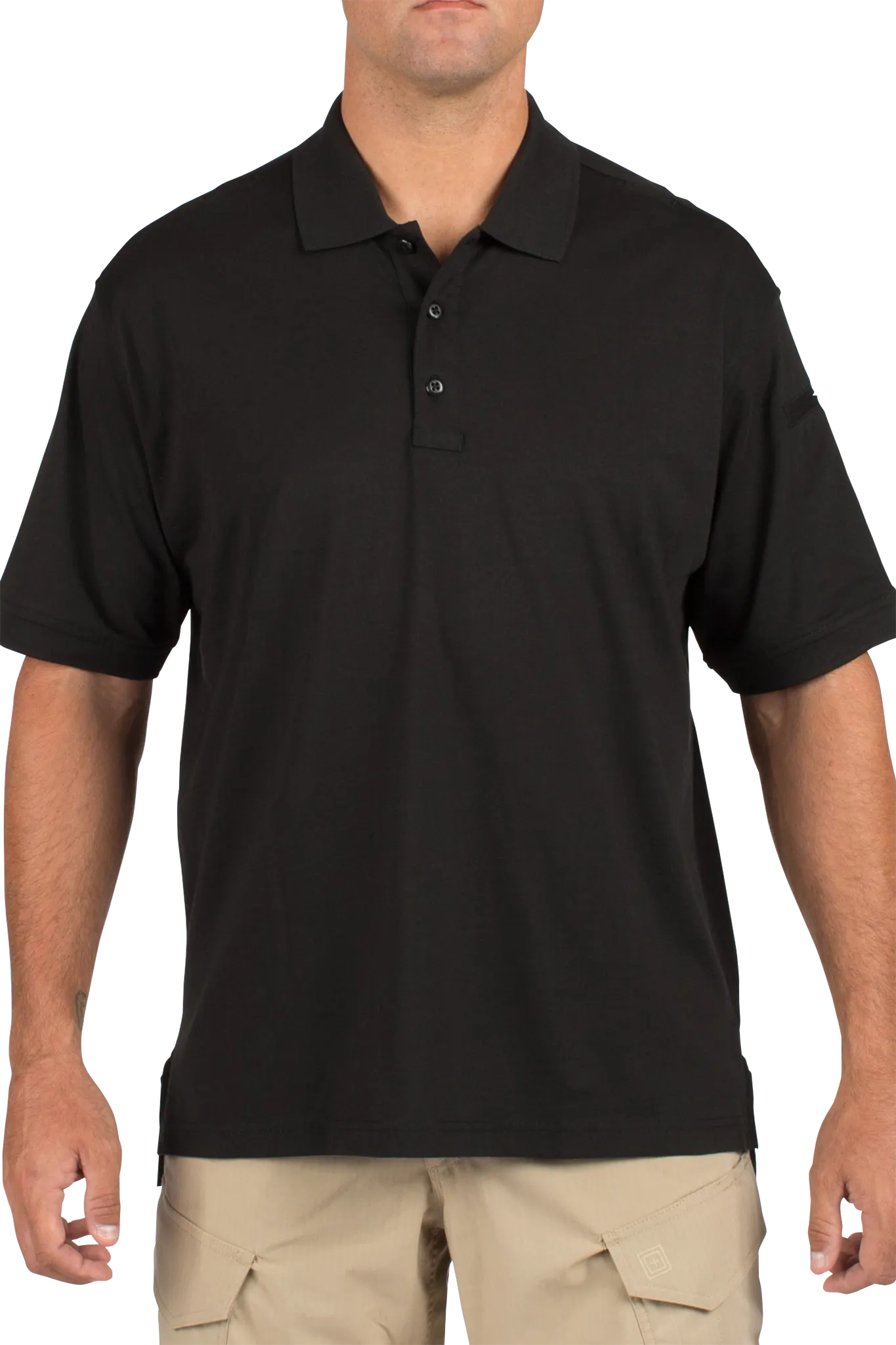 Tactical Polo Shirt, 100% Cotton, Button, Black, 2XL