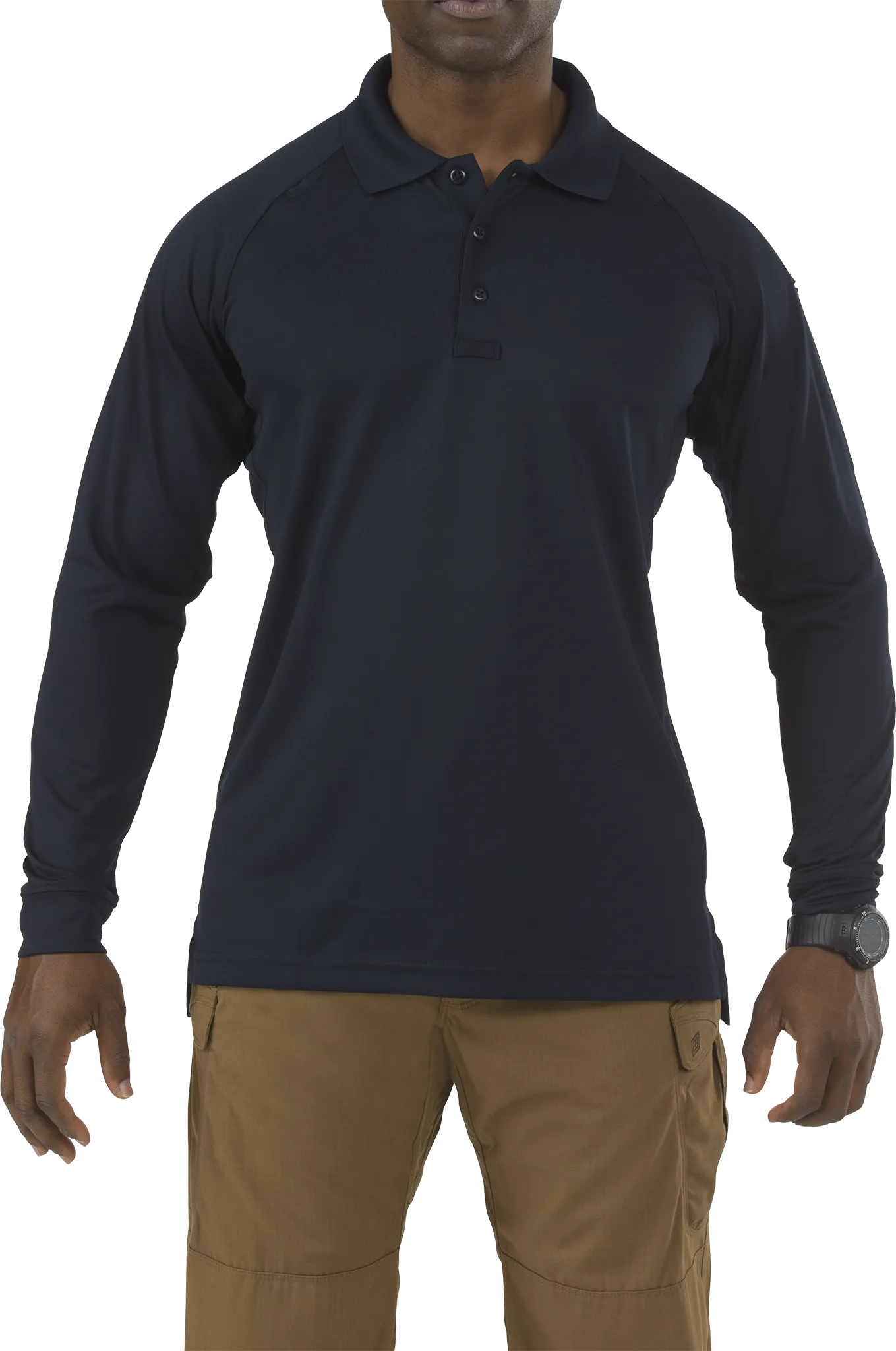 Tactical Polo Shirt, 100% Polyester, Button Front, Navy, S